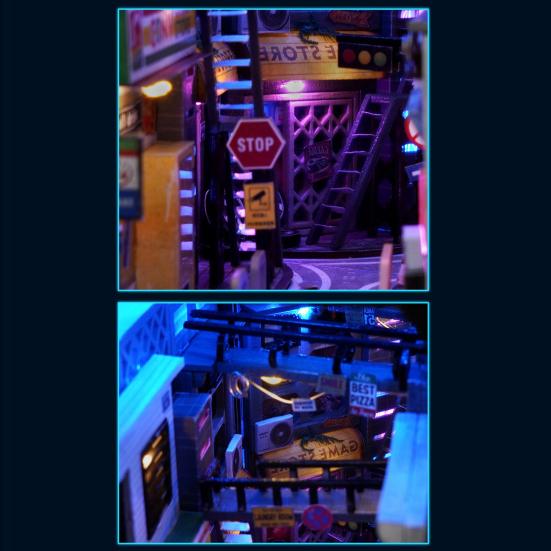 DIY Book Nook Kit с подсветкой Cyberpunk 3D Street View Модель Миниатюрный Дом Книжная Полка Вставка Украшения Будущий Мир Головоломка Строительство Кукольный Домик Дети
