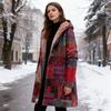 Yousheng Винтажное этническое пальто с подкладкой из шерпы для женщин, с длинным рукавом, с цветочным принтом, флисовая куртка, осень-зима, на молнии, с капюшоном, верхняя одежда