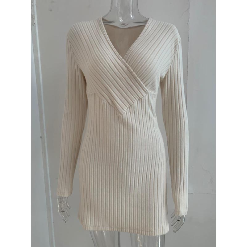 Женский зимний однотонный повседневный домашний топ с длинными рукавами и V-образным вырезом в полоску