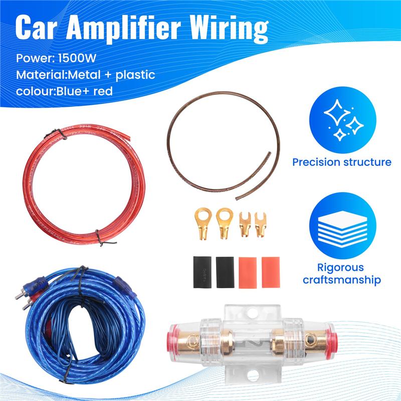 1500W Car Amplifier Installation Wiring Harness Kit 8GA Audio Amplifier Subwoofer Power Cable