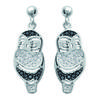 [H6598] - Silver Earrings 'Chouettes' Black White Silver (rhodium Plated) - 18x9 Mm