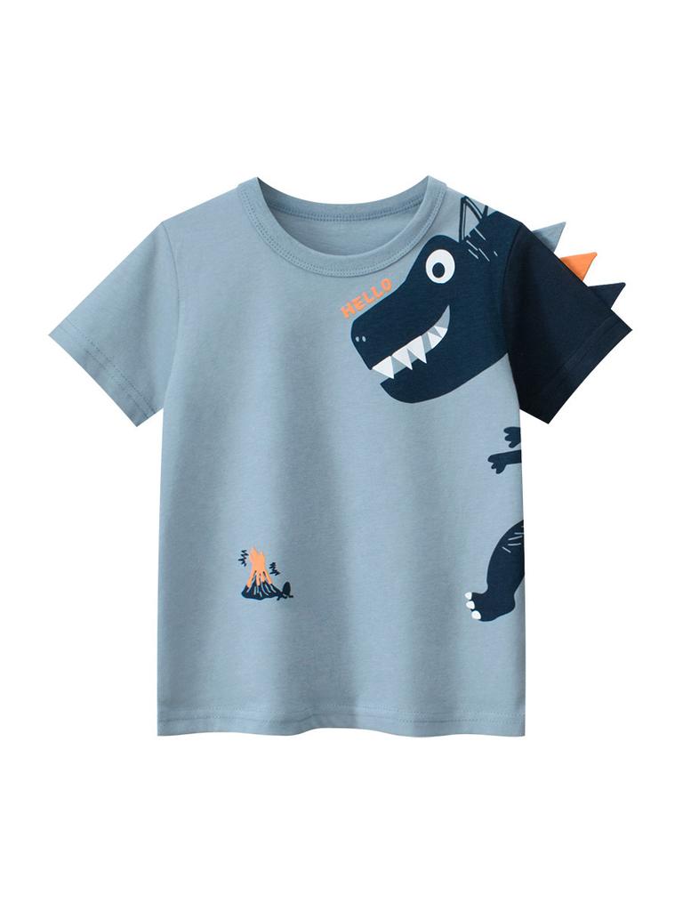 Korean Summer Boys Dinosaur Print Short Sleeve T Shirt for Toddlers