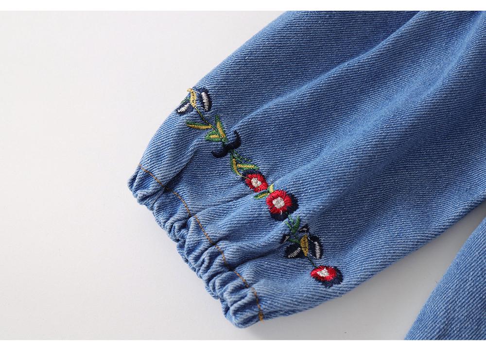 MDD 2024 Милое джинсовое платье с вышивкой в виде цветов, с длинным рукавом для девочек
