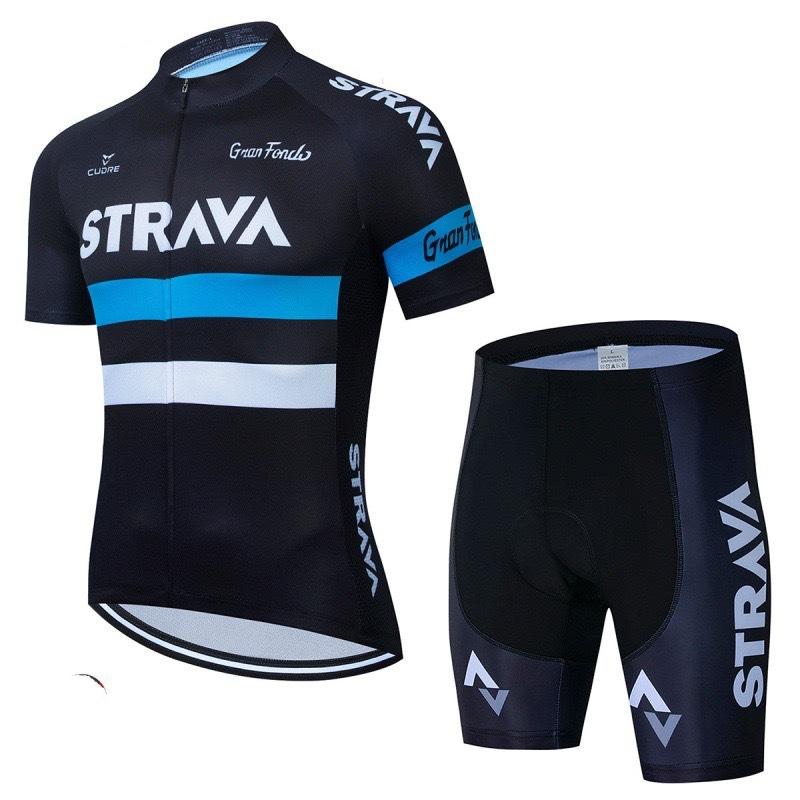 New Strava Cycling Suit Men's Outdoor Sports Cycling Short Sleeve Strap Shorts Set
