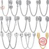 S925 Silver Stars and Moons Family Trees Pave Sparkling Safety Chains Pendants Beads Fit Original Charms Bracelet Jewelry