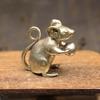 Copper Cute Mouse Peach Miniatures Figurines Tea Pet Table Ornament Crafts Brass Animal Rat Statue Home Decorations Accessories