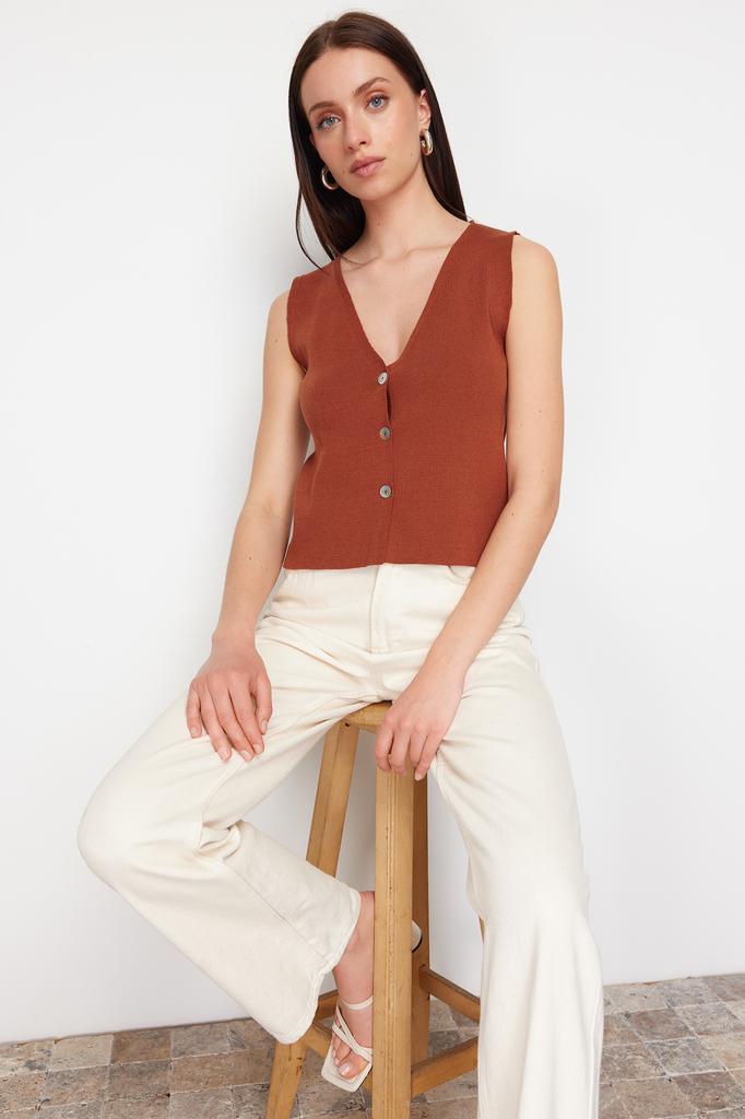 Women's Fashion New Blouse Brown Basic Vest Look Premium Yarn Special Yarn Knitwear Blouse