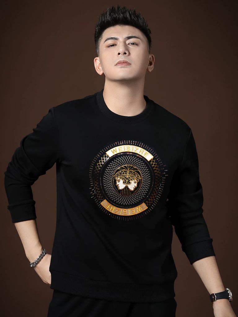 European High-End Embroidered Long-Sleeve Men's T-Shirt, 2025 Autumn and Winter New Trendy Slim-Fit Pullover Crew Neck Sweatshirt