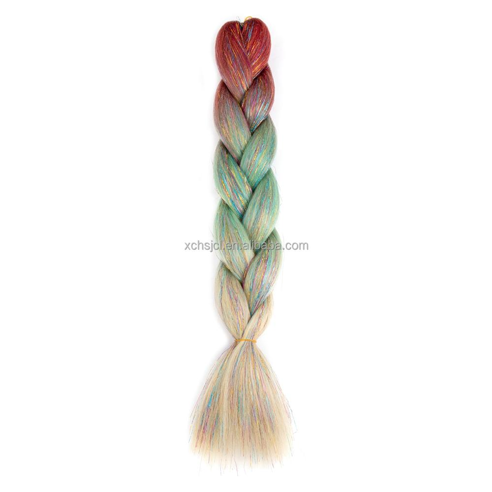 Customized Soft Heat Resistant Fiber Festival Ombre Pure 2 3 4 5 Tone Color Tinsel Glitter Jumbo Braiids