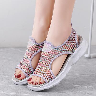 Женские летние модные босоножки на танкетке, сетчатые пляжные, спортивные, повседневные, с открытым носком, на плоской подошве, с мягкой дышащей подошвой, сандалии
