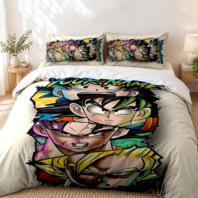 Dragon Ball Custom Name 3pc set Perfect for bedroom use Comfortable bedding set includes a duvet cover and two pillowcases Ideal birthday or Christmas