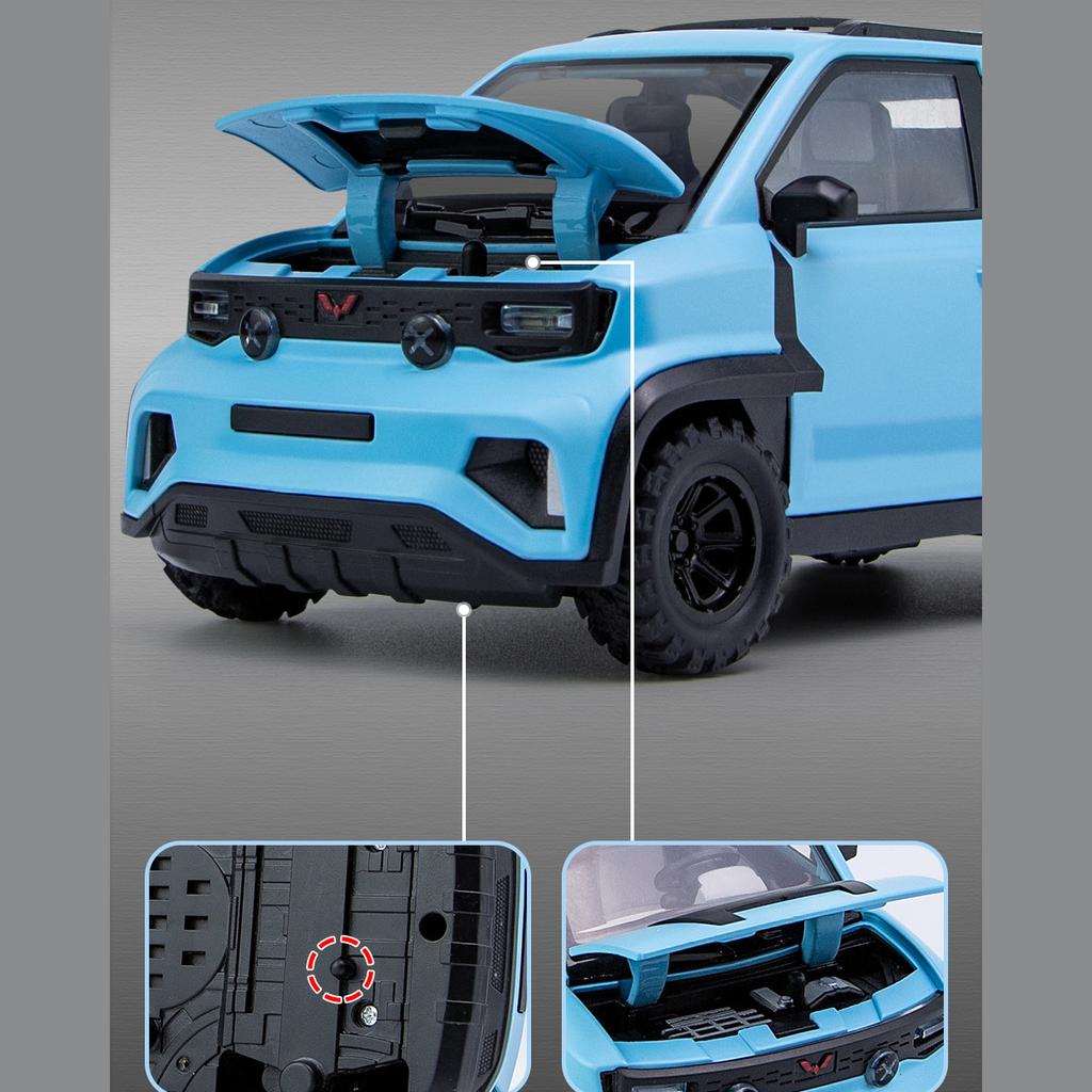 Масштаб 1/18 WULING MINI EV 6X6, литая под давлением модель автомобиля, игрушечный автомобиль с откатным механизмом, звуком и светом для детей, коллекция подарков для мальчиков и девочек
