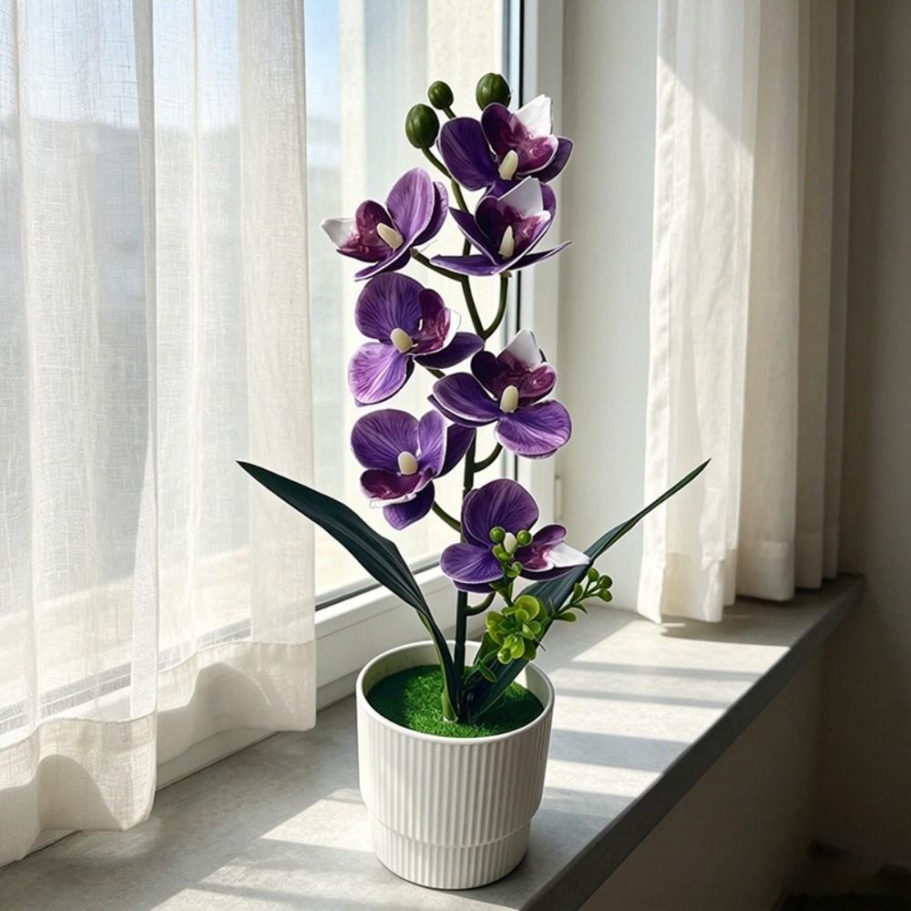 7 Heads Simulated Flower Butterfly Orchid Potted Pink Artificial Faux Plants Living Room Ornaments