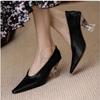 Women Pumps Natural Leather Shoes Plus Size 22-26.5cm Length Soft Sheepskin Pointed Crystal Heel Full Leather Shoes