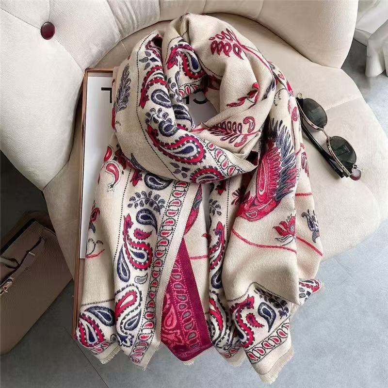 Feifei Imitation Cashmere Versatile Air Conditioner Shawl Shawl Shawl Silk Scarf Long Scarf Camellia