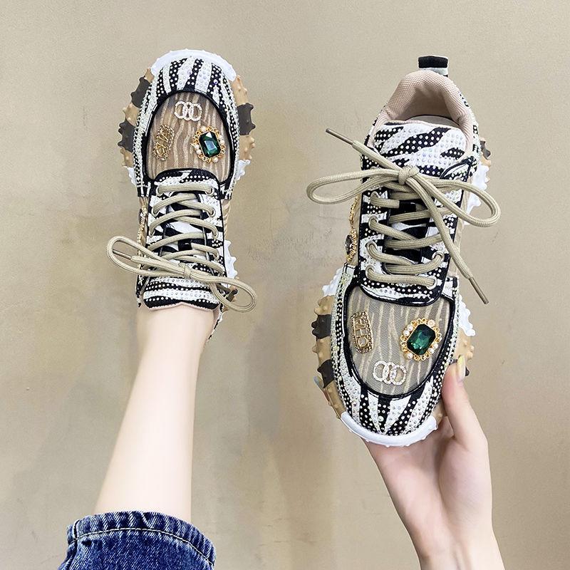 Sneakers Women Luxury Designers Rhinestone Ladies Sport Shoes Diamond Breathable Casual Platform Dad Shoes Zapatos Mujer