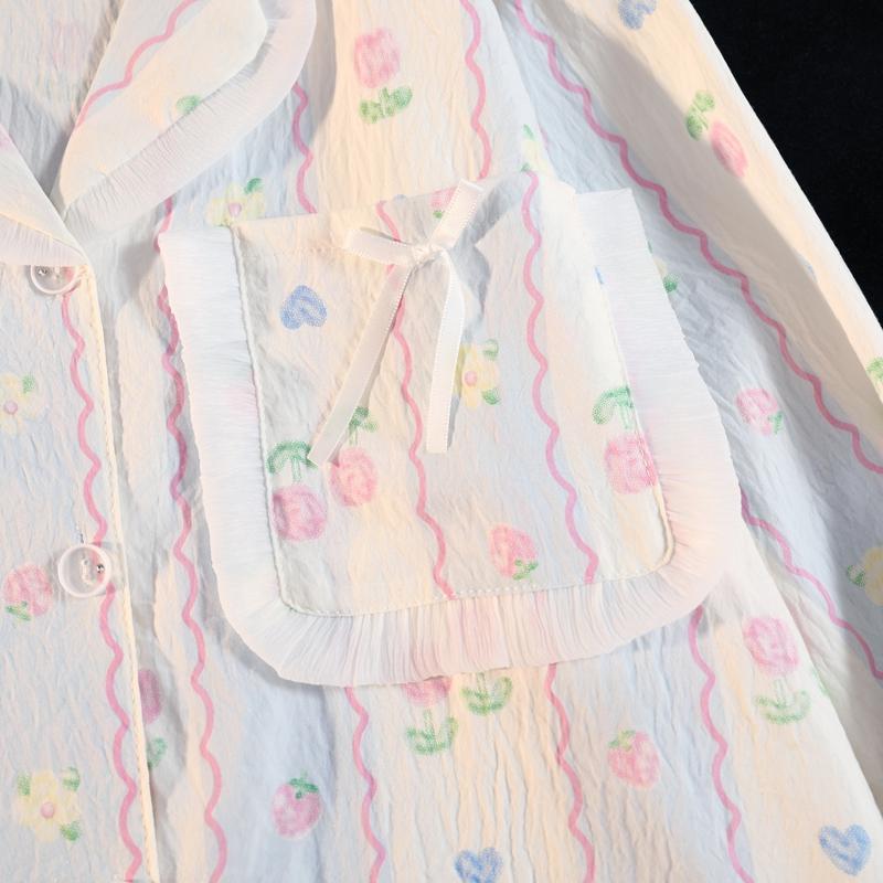 Полосатый цветочный принт женский пижамный комплект с воротником-лацканом осень-зима новая одежда для сна корейская мягкая модная пижама