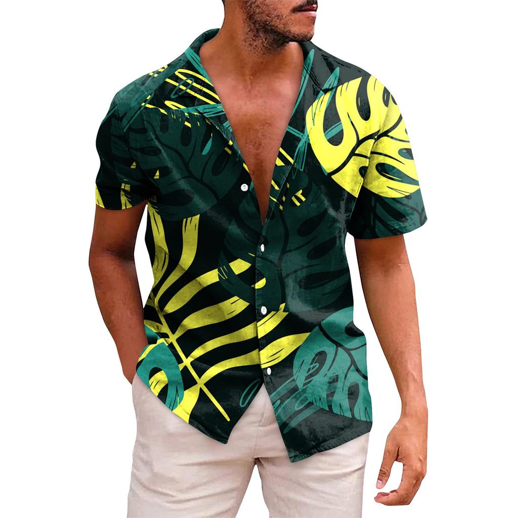 Men's Hawaiian Printed Button Short Sleeve Shirts Men's Casual Fashion Short Sleeve Shirts
