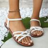Fashion Summer 2025 Hot Sale Open Toe Women's Sandals Rome Elastic Band Flat with Narrow Band Weave Sandals Outdoor Casual Beach Shoes