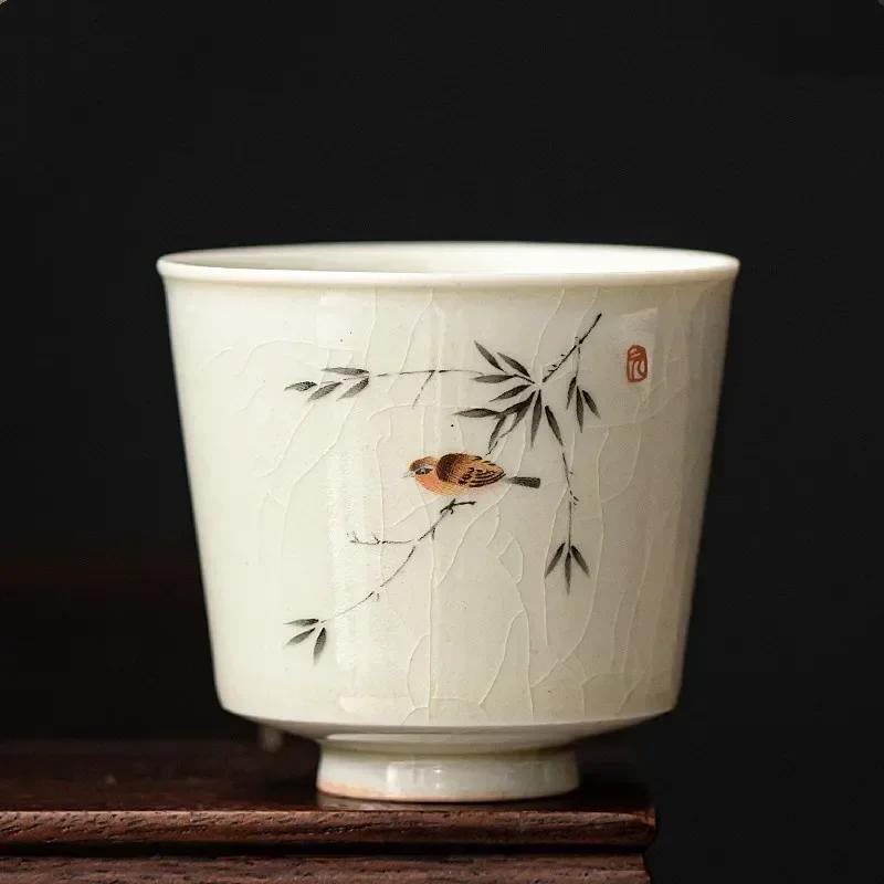 Retro Ice Crack Ceramic Teacup Meditation Cup Handmade Boutique Tea Bowl Chinese Porcelain Tea Set Accessories Master Tea Cup