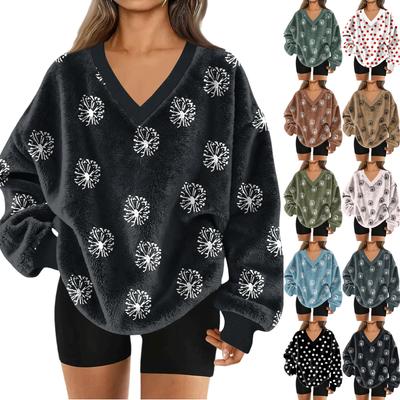 Женский свитшот с V-образным вырезом, плюшевый, однотонный, повседневный, модный, с длинным рукавом, с карманами, пуловер