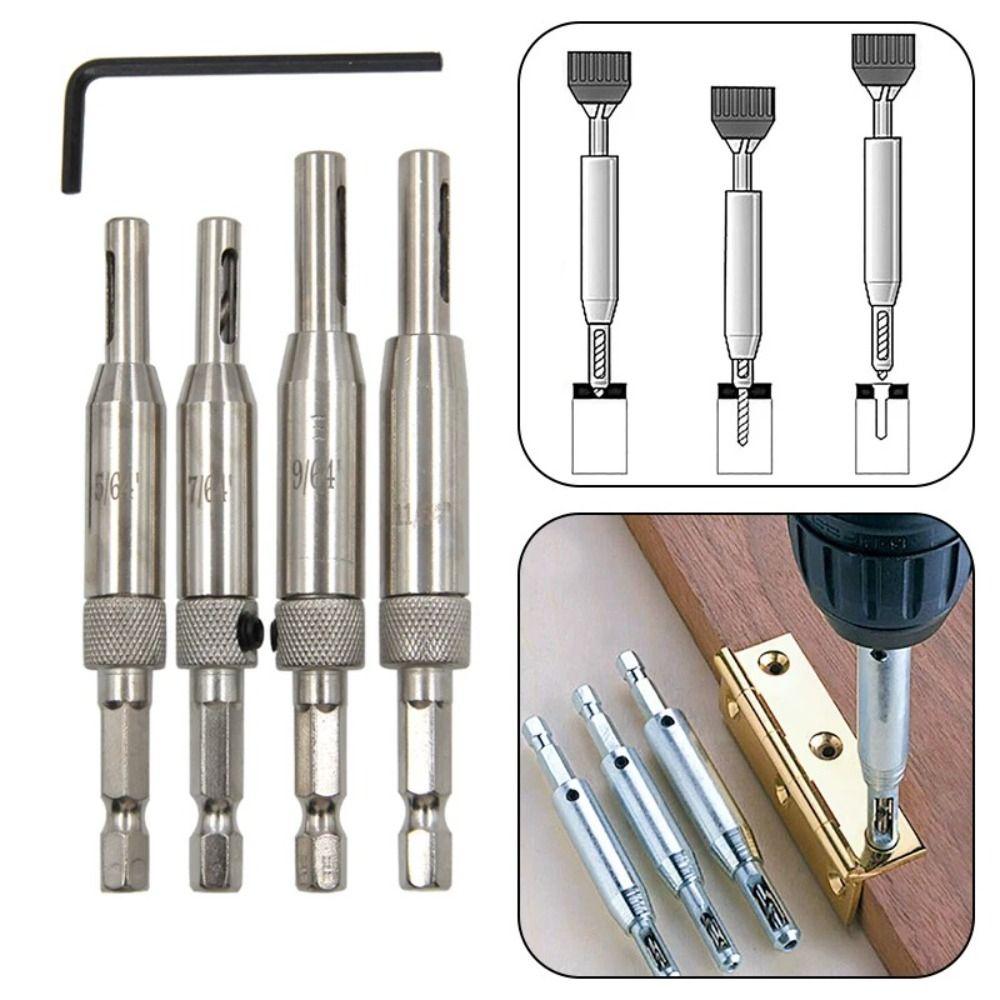 3/4Pcs Steel Positioning Hole Opener Silver Woodworking Hinge Drilling Durable Hinge Drill Bits