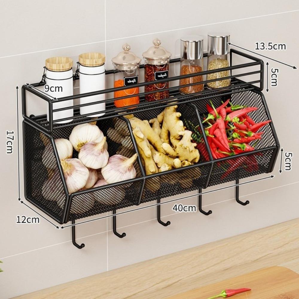 Wall Mounted Vegetable Drainage Basket Carbon Steel Spice Storage Shelf Kitchen Use