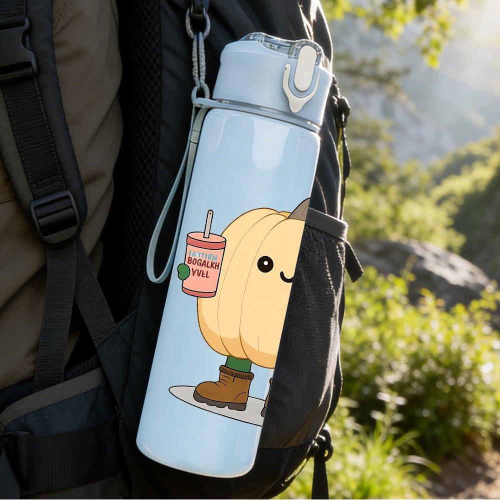 1PC Book Holding Pumpkin Cartoon 750ml Color Plastic Sports Water Bottle Leakproof Flip Straw Lid Suitable for Sports Office Home Use