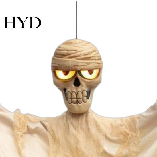 Light Up Horror Atmosphere Prop Halloween Hanging Mummy Decoration with Scary Sounds, 31.5 Inch Voice Activated Party Night Scenery Glowing Skull Eyes