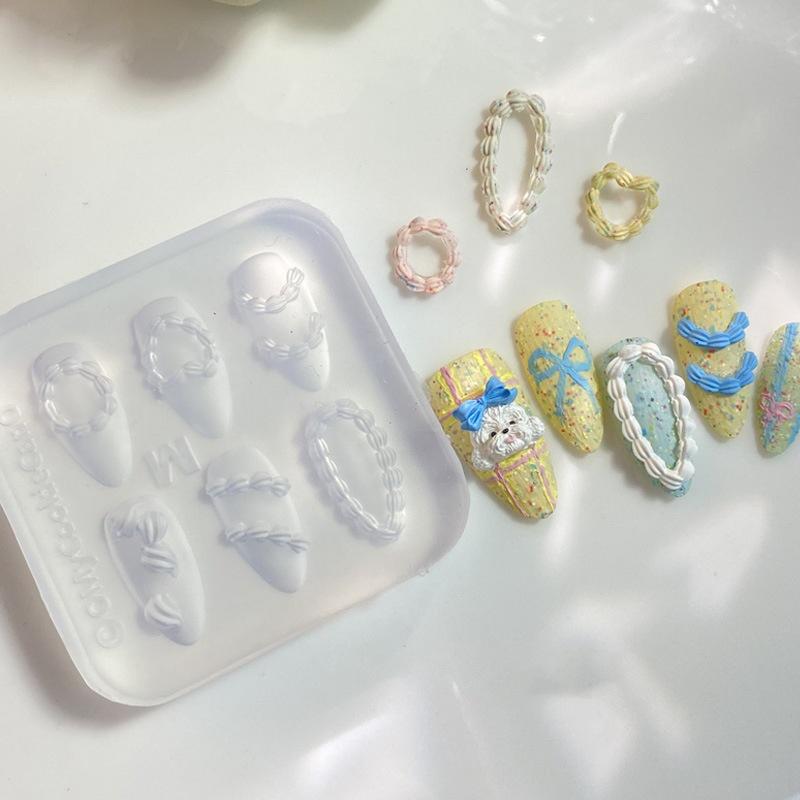 1Pc Cream Bow Bear 3D Silicone Nail Mold DIY Nail Art Decoration Flower Transparent Nail Template Manicure Design Tool