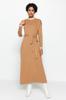 Women's Hijab Dress New Season Fashion Camel Pearl Detailed Knitwear Dress