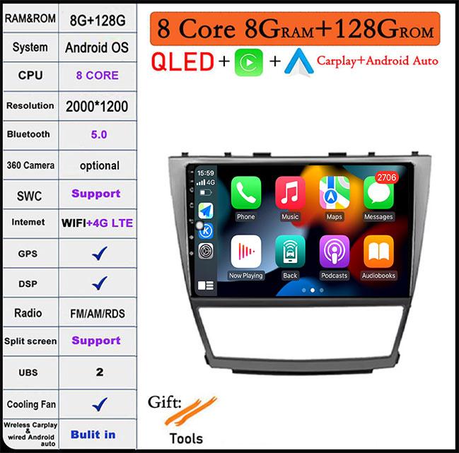 DSP 10 дюймов для Toyota Camry 40 2007-2011 IPS/QLED экран автомобильное радио Android 14 Авторадио Мультимедиа Видео Навигация GPS