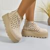 Fashion Chunky Platform Thick Bottom Ankle Boots Women 2025 Khaki Suede Back Zippers Hollow Out Summer Boots Fashion Plus Size Shoes