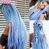 Новый парик Длинные прямые волосы Парик Ombre Синие и черные синтетические парики