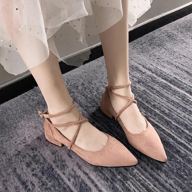 Low Heel Elegant Evening Women's Shoes Pointed Toe Pink Ladies Footwear Square Heels A Slip On Shoe Non Youthful Emo Offer Chic