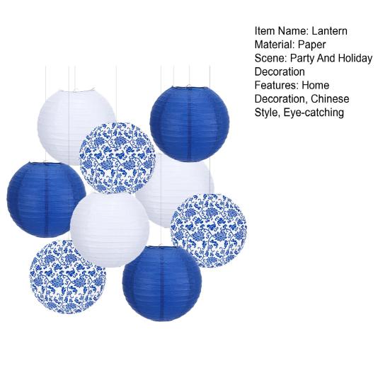 9 шт. Сине-белые китайские фонарики, подвесные круглые бумажные фонарики, украшение для свадьбы, дня рождения, вечеринки, потолочный декор