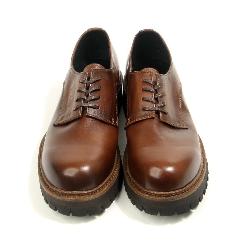 16-2 Retro Leather Round Head Derby Leather Shoes Hand-Polished Old Tooling Casual Men'S Shoes