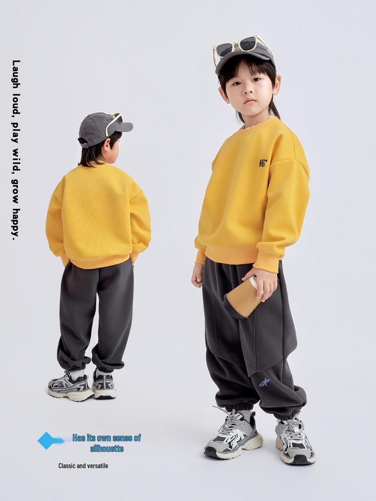 Стильная двухслойная футболка-свитшот для мальчиков на осень 2025 года, с длинным рукавом, повседневный топ