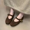 2025 Autumn New Suede One-word with Shallow Mouth Single Shoes Fairy Fairy Style Flat-bottomed Versatile Mary Jane Shoes Grandma Shoes