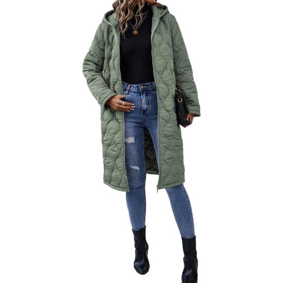 Long Quilted Puffer Jacket for Women Casual Lightweight Zip Up Hooded Coat Winter Knee Length Padded Outerwear