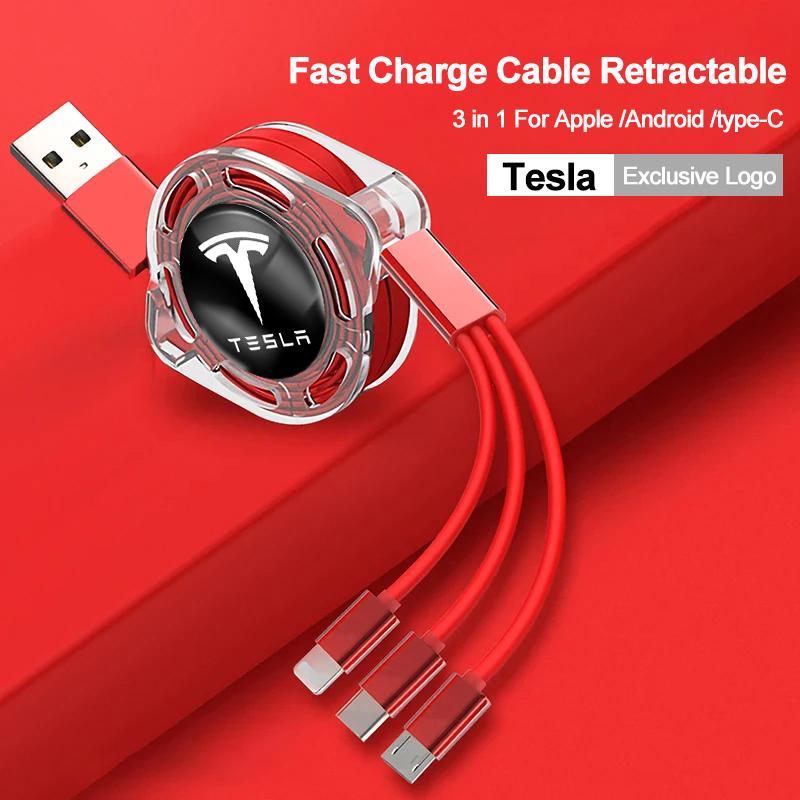 LDEPG1 Автомобильный Логотип Быстрая Зарядка Кабель 3 в 1 USB Кабель Тип C Micro USB Ключ Для Tesla Model 3 Y Катушка Cybertruck Bonina X Игрушка Roadster