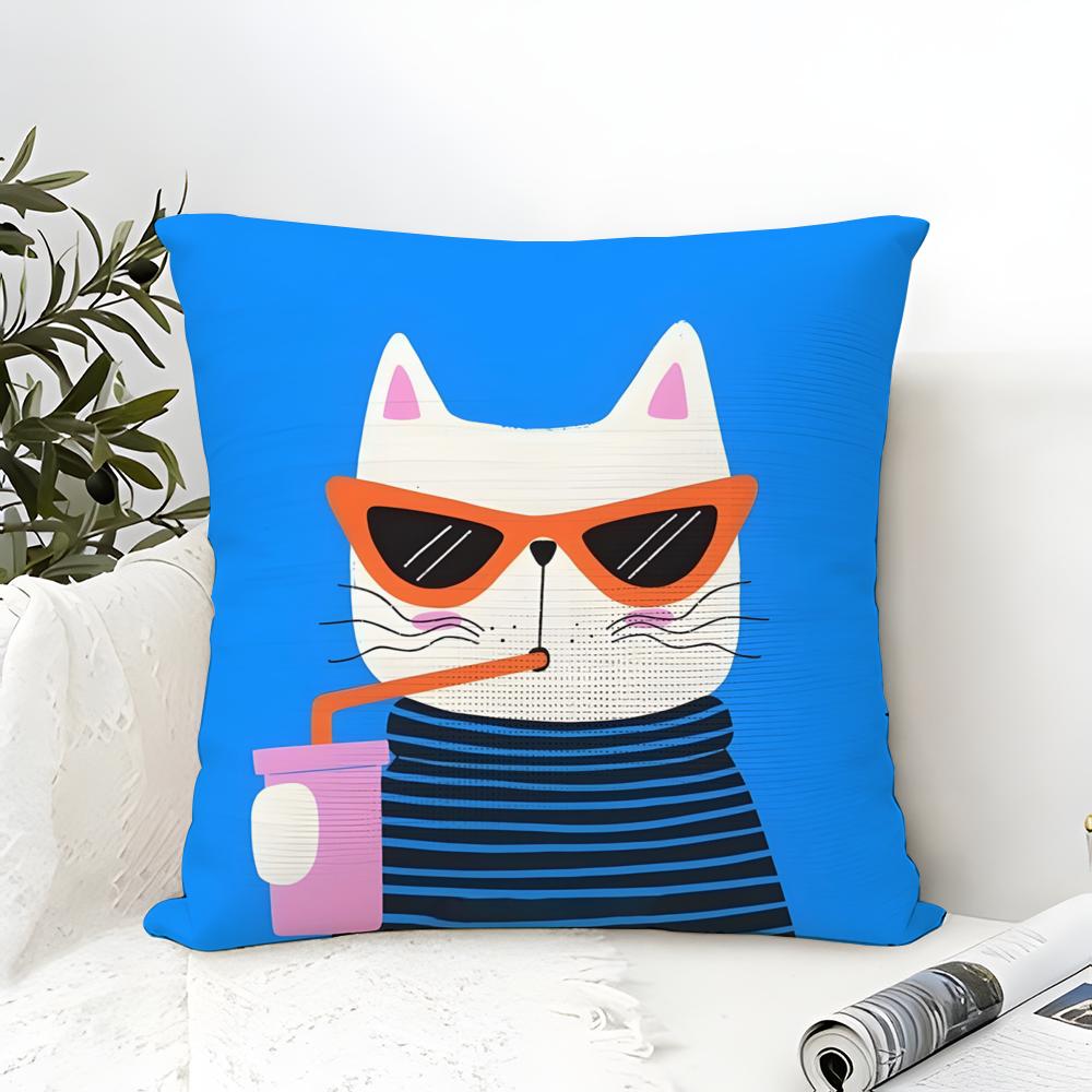 Funny And Silly Cat Pattern Pillow Case Cotton Linen Fabric Square Zipper Pillowcase Home Decorative Living Room