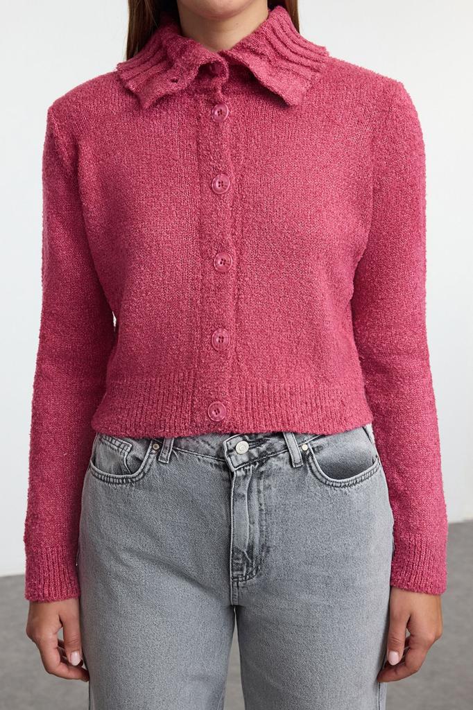 Женский модный стильный кардиган Розовый укороченный вязаный кардиган из букле