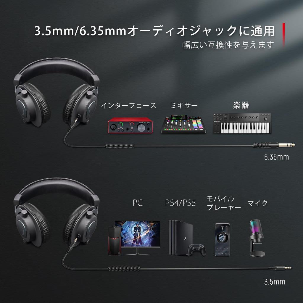 FIFINE Studio Monitoring Headphones, Wired Over-Ear Headphones for Recording, Podcast Monitoring, Detachable 3.5mm6.35mm Coiled Cord, Compatible with