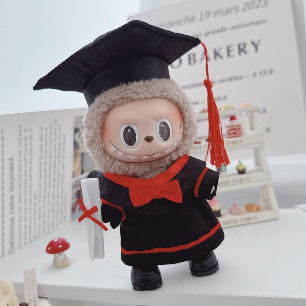 Для 17см Куклы Лабубу Одежда Модная одежда Докторская мантия Платья Подбор цвета Выпускная шляпа Бакалаврская шляпа Аксессуары для кукол Милое украшение