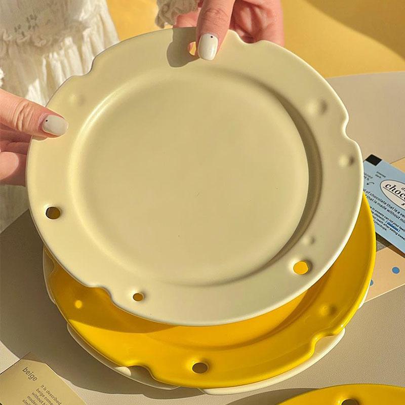 Корейские керамические обеденные тарелки Ins Kawaii Cafe Hollow Cheese Десертная тарелка Милые блюда для завтрака, хлеба, подставки для вечеринок, подарок