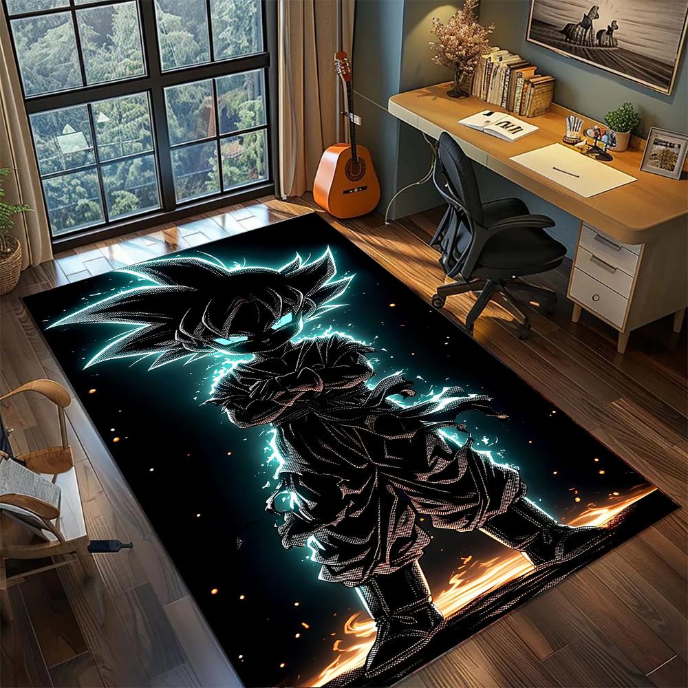 Son Goku Kamehameha Power Attack Graphic Rug Carpet Large Area Rug Non Slip Washable Floor Mat Gamer Room Bedroom Home Decor