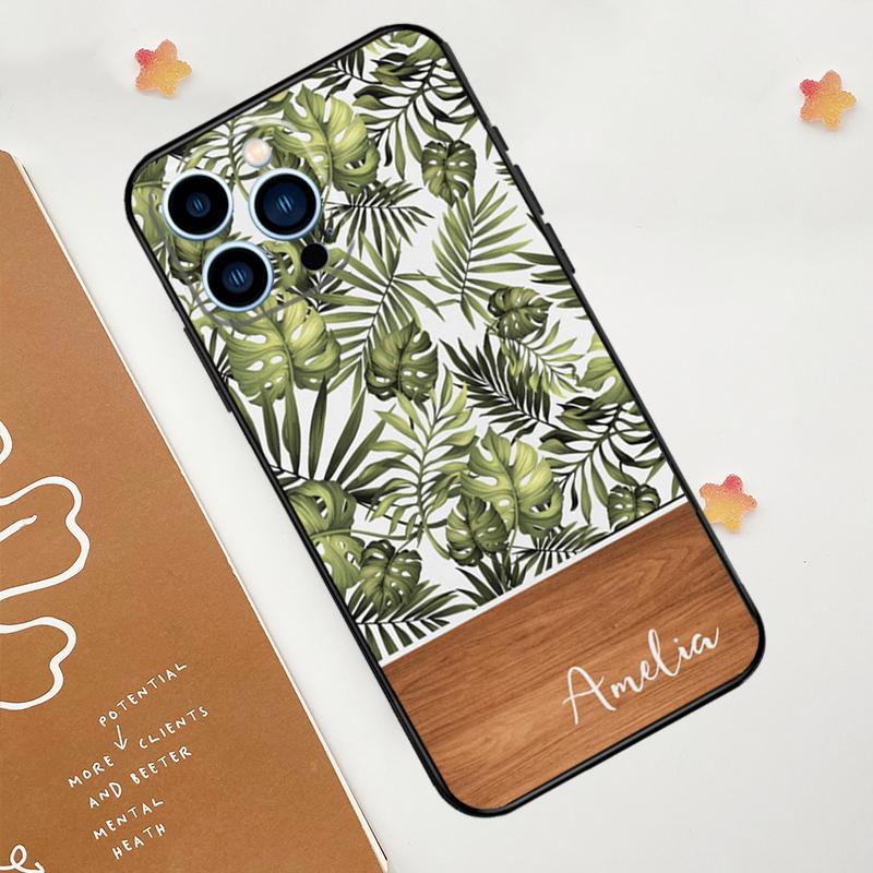 Персонализированный деревянный чехол с цветочным узором из листьев для Apple iPhone 12 13 Mini 11 14 15 16 Pro Max Plus X XR XS Max Coque