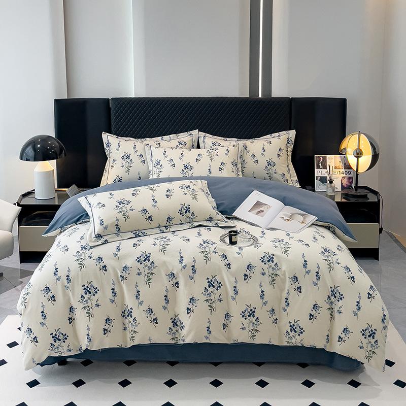 Утолщенный хлопок с начесом, четырехсекционный пододеяльник с цветочным принтом, хлопковое постельное белье с пасторальным принтом, пододеяльник