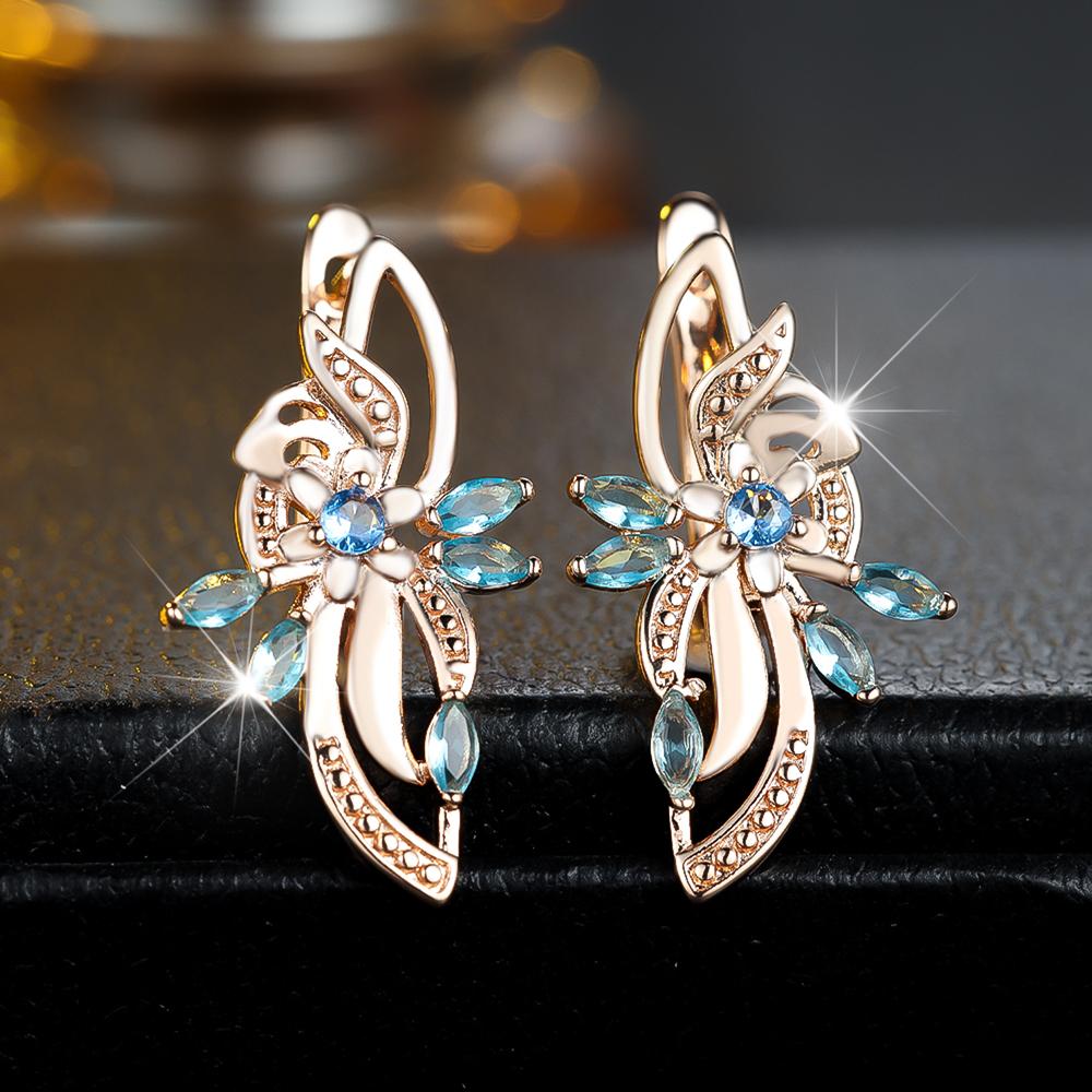 1 Pair Black Zircon Flowers Drop Earrings for Women Gold Color Wedding Ethnic Style Jewelry